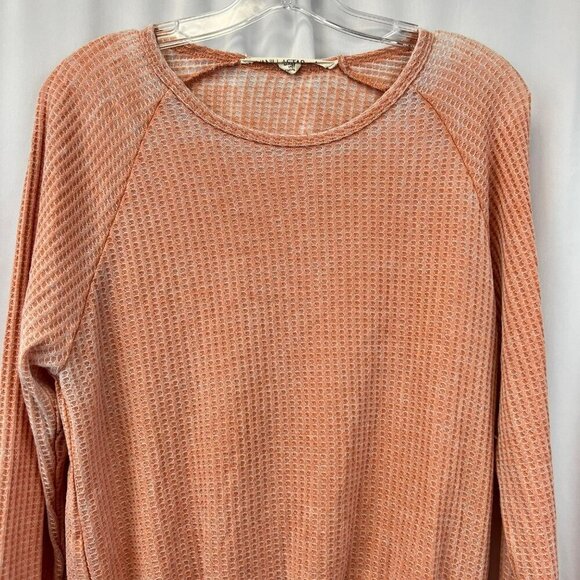 Vanilla Star Women’s Round Neck Long Sleeve Top Gathered Waist Coral Large - Picture 2 of 8